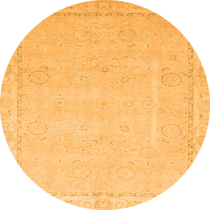 Round Machine Washable Abstract Orange Modern Area Rugs, wshabs2589org
