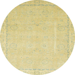 Round Machine Washable Abstract Mustard Yellow Rug, wshabs2589