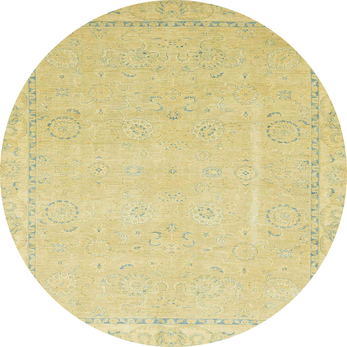 Round Machine Washable Abstract Mustard Yellow Rug, wshabs2589