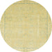 Round Machine Washable Abstract Mustard Yellow Rug, wshabs2589