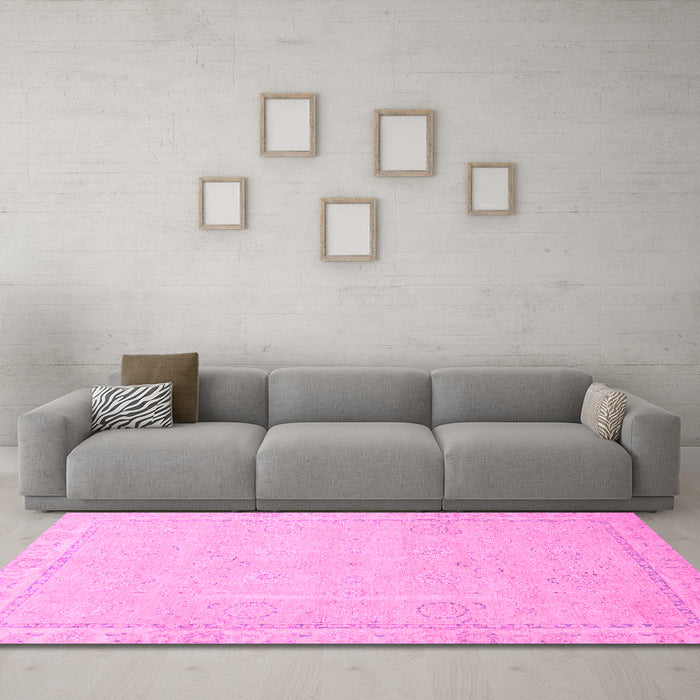 Machine Washable Abstract Pink Modern Rug in a Living Room, wshabs2589pnk
