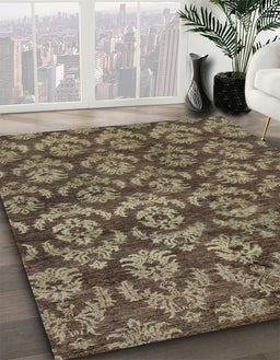 Abstract Dark Brown Modern Rug in Family Room, abs258