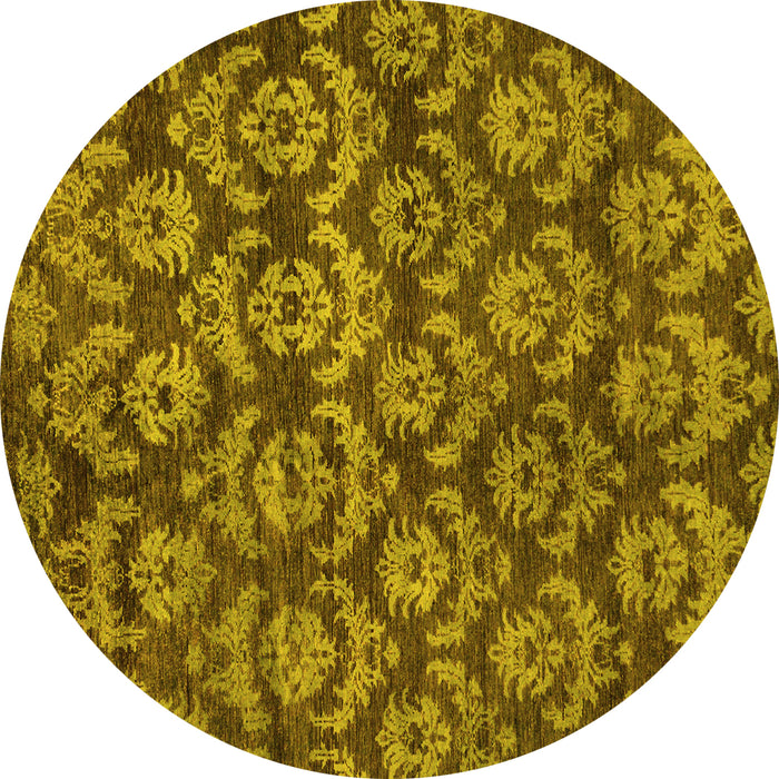 Round Abstract Yellow Modern Rug, abs258yw