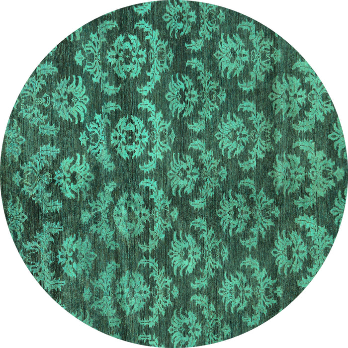 Round Machine Washable Abstract Turquoise Modern Area Rugs, wshabs258turq