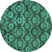 Round Machine Washable Abstract Turquoise Modern Area Rugs, wshabs258turq