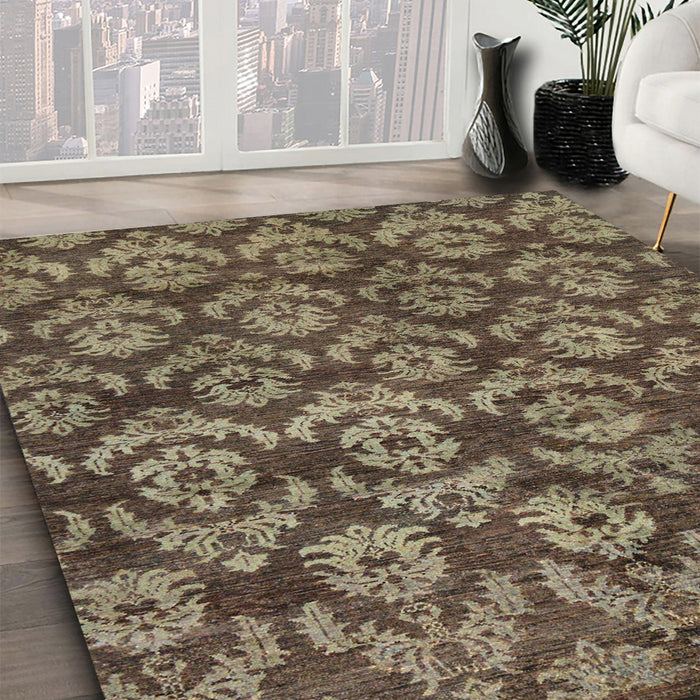 Abstract Dark Brown Modern Rug in Family Room, abs258