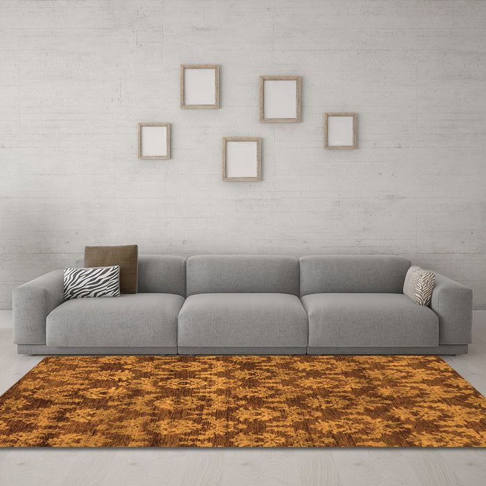Machine Washable Abstract Orange Modern Area Rugs in a Living Room, wshabs258org