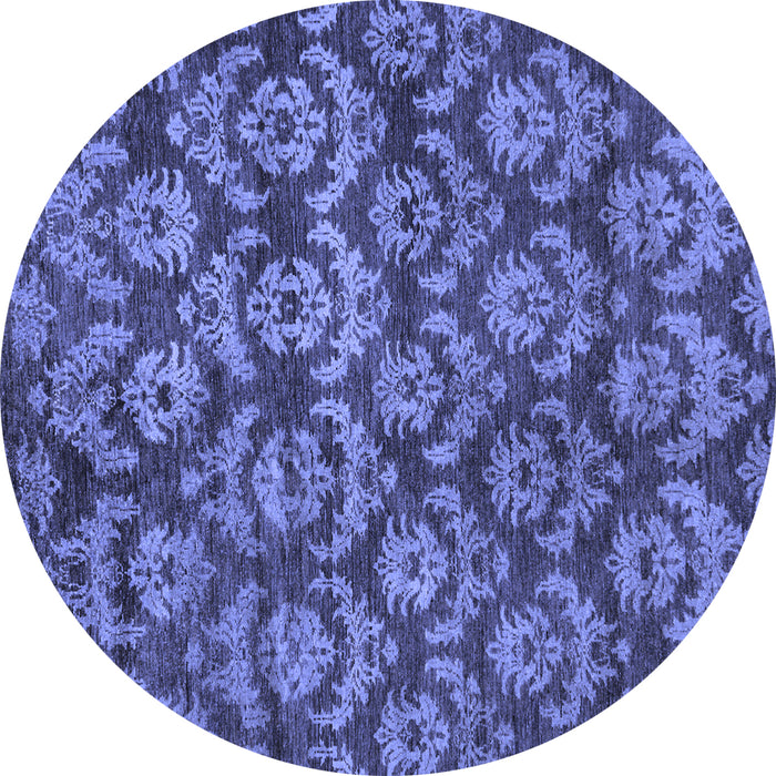Round Machine Washable Abstract Blue Modern Rug, wshabs258blu