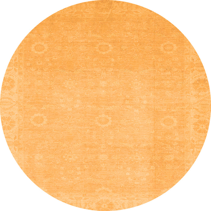 Round Machine Washable Abstract Orange Modern Area Rugs, wshabs2590org