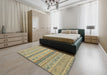 Abstract Dark Green Modern Rug in a Bedroom, abs2591