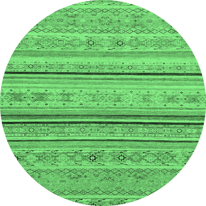 Round Machine Washable Abstract Emerald Green Modern Area Rugs, wshabs2591emgrn