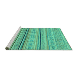 Sideview of Machine Washable Abstract Turquoise Modern Area Rugs, wshabs2591turq