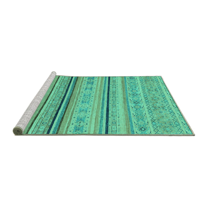 Sideview of Machine Washable Abstract Turquoise Modern Area Rugs, wshabs2591turq