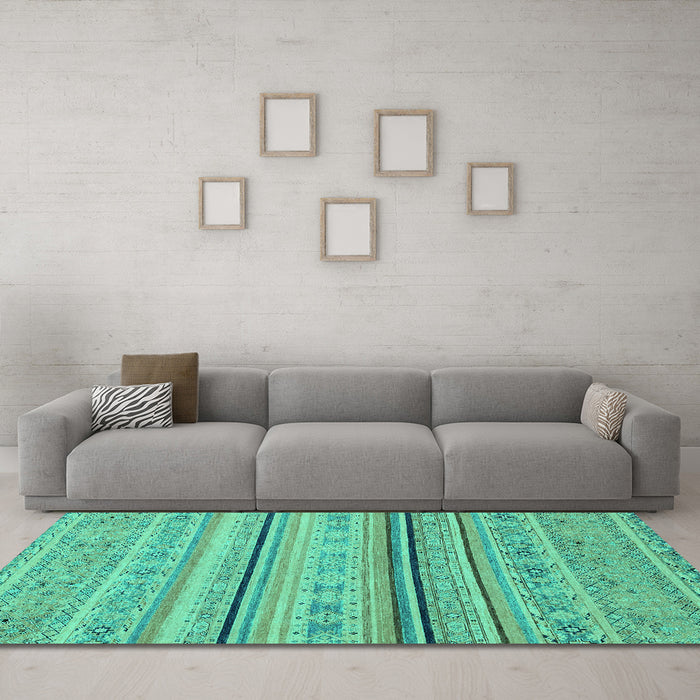 Machine Washable Abstract Turquoise Modern Area Rugs in a Living Room,, wshabs2591turq
