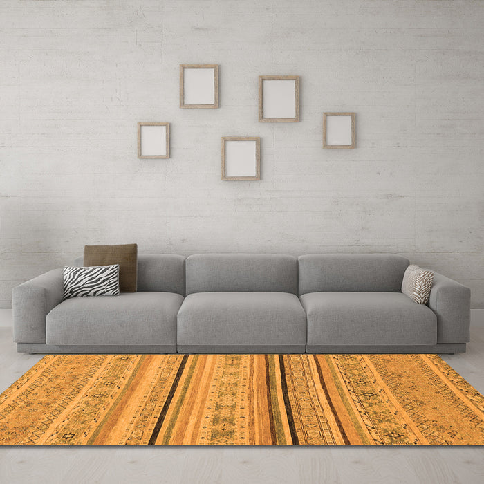 Machine Washable Abstract Orange Modern Area Rugs in a Living Room, wshabs2591org