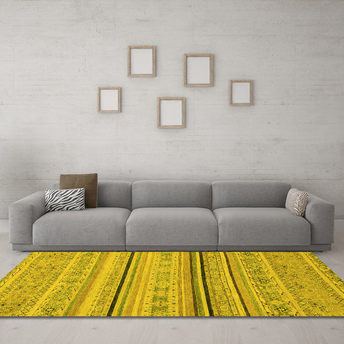 Machine Washable Abstract Yellow Modern Rug in a Living Room, wshabs2591yw