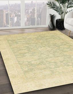 Abstract Brown Gold Oriental Rug in Family Room, abs2592