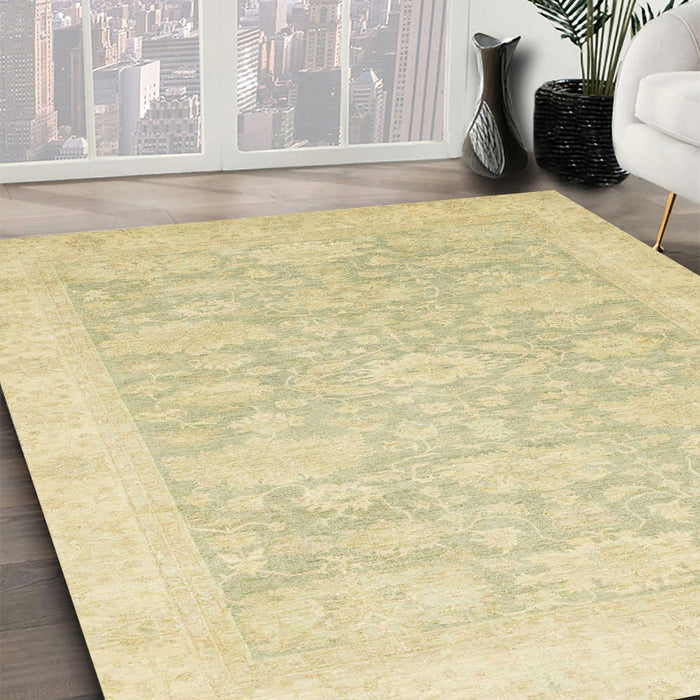 Abstract Brown Gold Oriental Rug in Family Room, abs2592