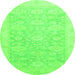 Round Machine Washable Oriental Green Traditional Area Rugs, wshabs2592grn