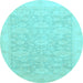 Round Oriental Light Blue Traditional Rug, abs2592lblu