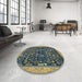 Round Machine Washable Abstract Brass Green Rug in a Office, wshabs2593