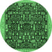 Round Machine Washable Abstract Emerald Green Modern Area Rugs, wshabs2593emgrn