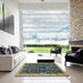 Square Abstract Copper Green Modern Rug in a Living Room, abs2593