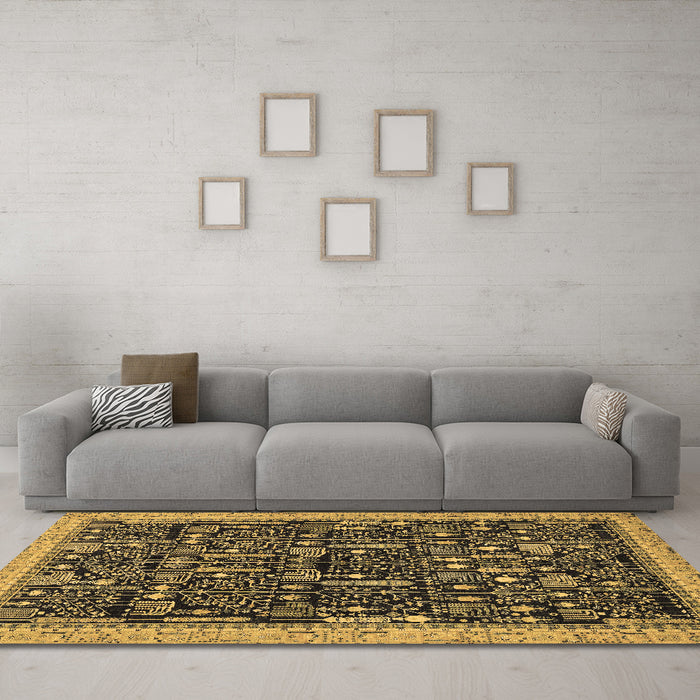 Machine Washable Abstract Brown Modern Rug in a Living Room,, wshabs2593brn