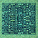 Square Abstract Turquoise Modern Rug, abs2593turq