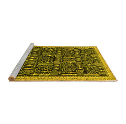 Sideview of Machine Washable Abstract Yellow Modern Rug, wshabs2593yw