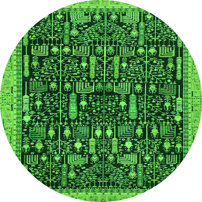Round Abstract Green Modern Rug, abs2593grn