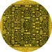 Round Abstract Yellow Modern Rug, abs2593yw