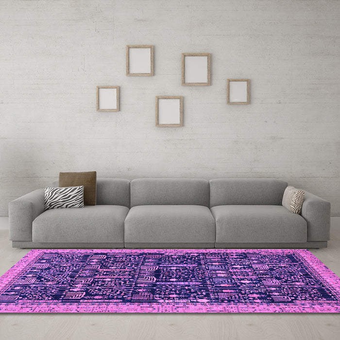 Machine Washable Abstract Purple Modern Area Rugs in a Living Room, wshabs2593pur