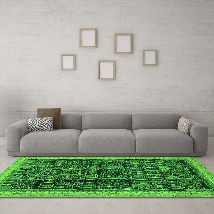 Machine Washable Abstract Green Modern Area Rugs in a Living Room,, wshabs2593grn