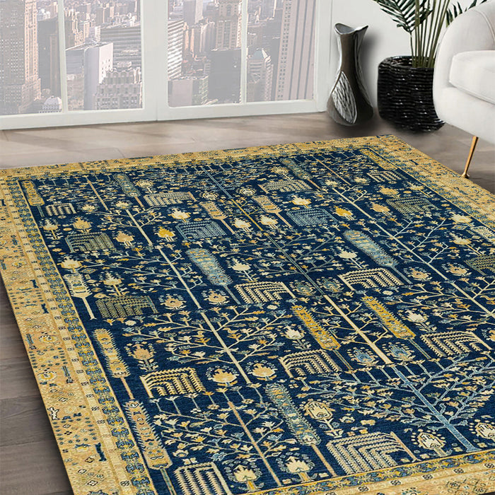 Abstract Copper Green Modern Rug in Family Room, abs2593