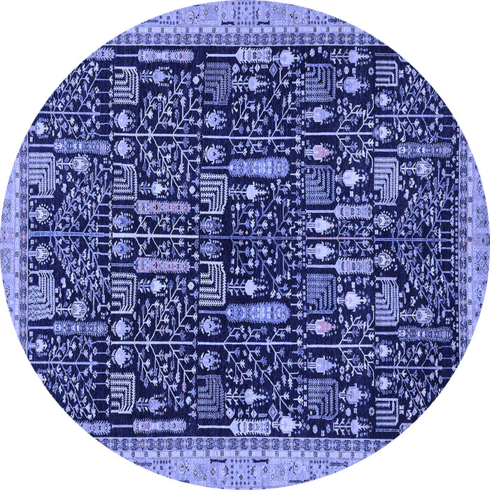Round Abstract Blue Modern Rug, abs2593blu