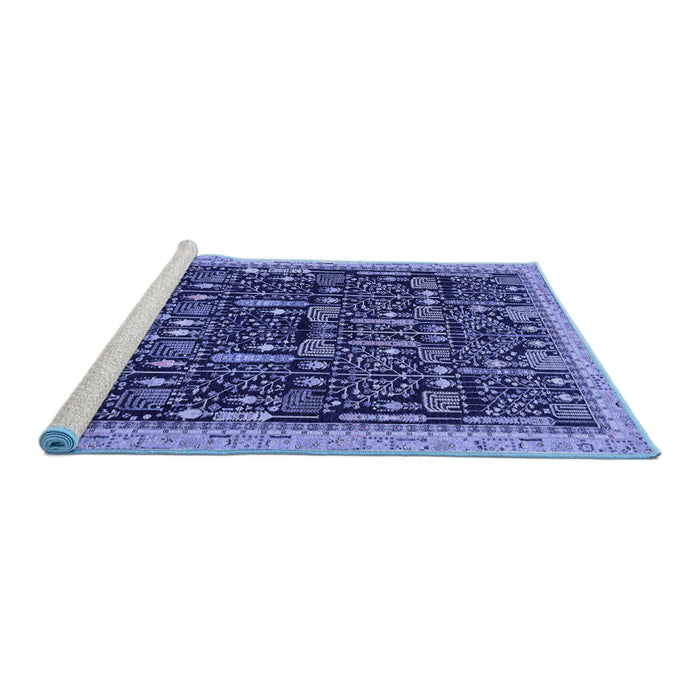 Sideview of Machine Washable Abstract Blue Modern Rug, wshabs2593blu