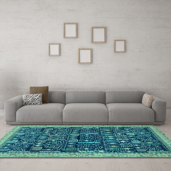 Machine Washable Abstract Light Blue Modern Rug in a Living Room, wshabs2593lblu