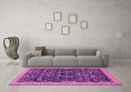 Machine Washable Abstract Pink Modern Rug in a Living Room, wshabs2593pnk
