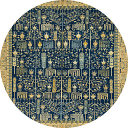 Round Machine Washable Abstract Brass Green Rug, wshabs2593
