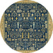 Round Machine Washable Abstract Brass Green Rug, wshabs2593