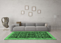 Machine Washable Abstract Emerald Green Modern Rug, wshabs2593emgrn