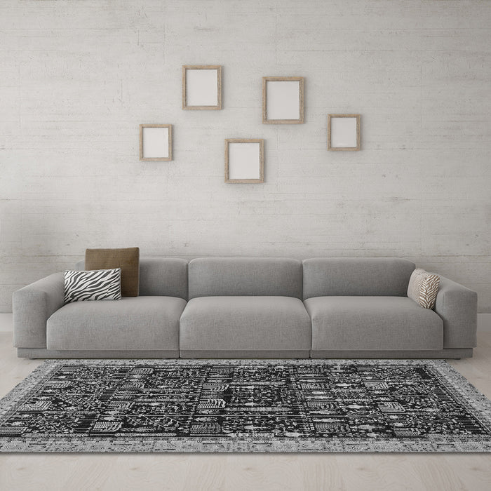 Machine Washable Abstract Gray Modern Rug in a Living Room,, wshabs2593gry