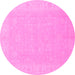 Round Machine Washable Abstract Pink Modern Rug, wshabs2594pnk