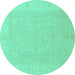 Round Machine Washable Abstract Turquoise Modern Area Rugs, wshabs2594turq