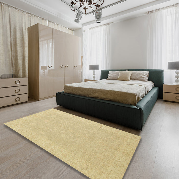 Abstract Metallic Gold Modern Rug in a Bedroom, abs2594
