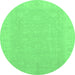 Round Machine Washable Abstract Emerald Green Modern Area Rugs, wshabs2594emgrn