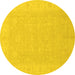 Round Machine Washable Abstract Yellow Modern Rug, wshabs2594yw