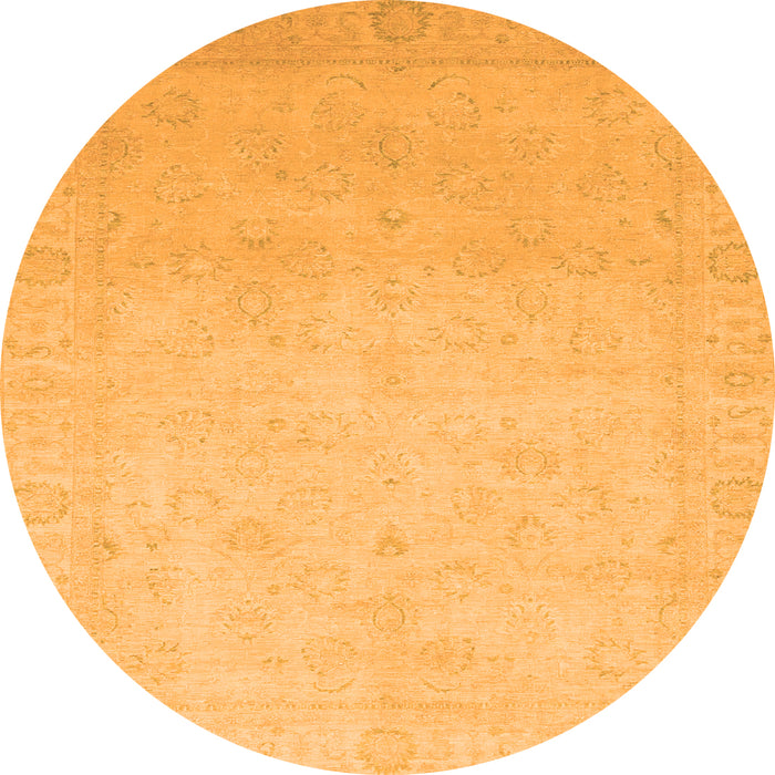 Round Machine Washable Abstract Orange Modern Area Rugs, wshabs2595org