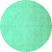 Round Machine Washable Abstract Turquoise Modern Area Rugs, wshabs2595turq